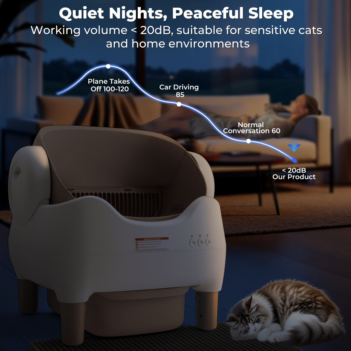 Large Smart Self-Cleaning Cat Litter Box, App-Controlled Automatic Cleaner with 3.43Gal Big Capacity, 2.4G Wifi Cat Litter Box with Odor Removal, 14-Day Hands Free Scoopless Care, Auto-Scoop, Ideal for Busy Pet Owners, 1 Brush, Trash Bags And 1 Mat