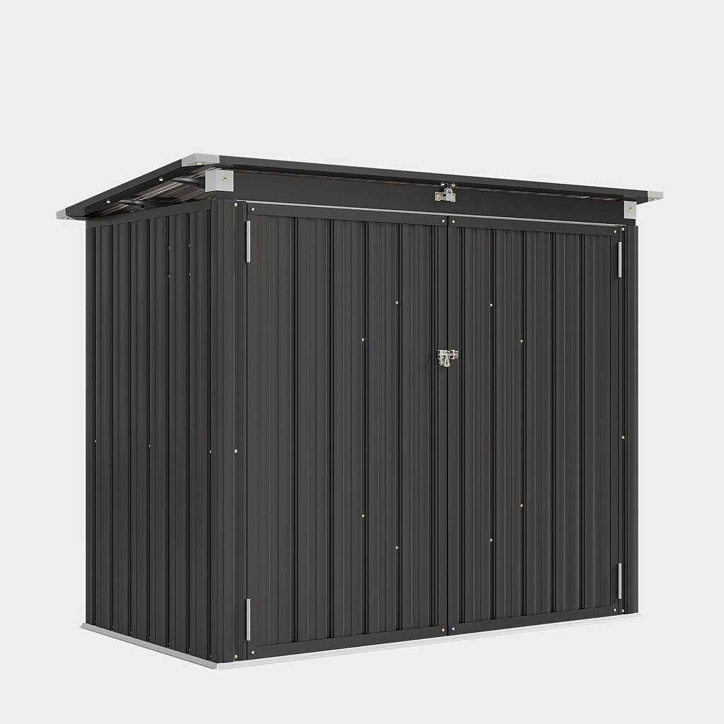 UFFIGAMA Lockable Outdoor Trash Can Storage Shed - 4.93 X 2.6ft Metal Garbage Bin Enclosure with Chain Lid, Waterproof & Weather-Resistant, Ideal for Trash Cans, Lawn Mower, And Garden Tools, Perfect for Backyard & Patio
