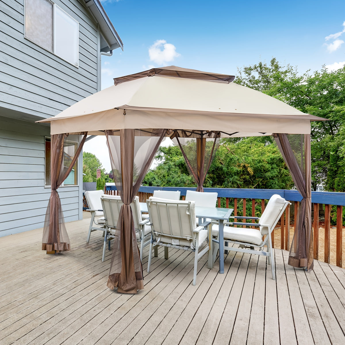 11x11 Instant Pop-Up Gazebo Tent with Mosquito Netting Suitable for Outdoor, Portable Canopy for Camping, Picnic, Backyard, Poolside - Setup, No Assembly Required, Lightweight Frame & Netted Walls for