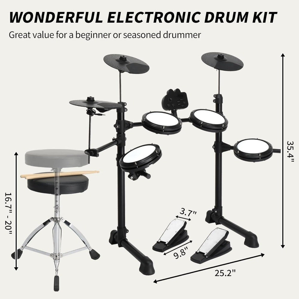Beginner-Friendly Electronic Drum Set - 4 X 7In Drum Pads, 3 X 10In Cymbals, 150 Sounds, Drum Module, Headphones And Drumsticks - Perfect for Music Creation And Skill Development