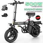 Hisent Folding Electric Scooter, 500W Brushless Motor, Speed 19.9mph, Dual Suspension System, Full Shock Absorption, 48V 10AH-17.5AH Battery(optional), 15-35 Miles Range, 14-inch High-quality Tires, With Double Seats