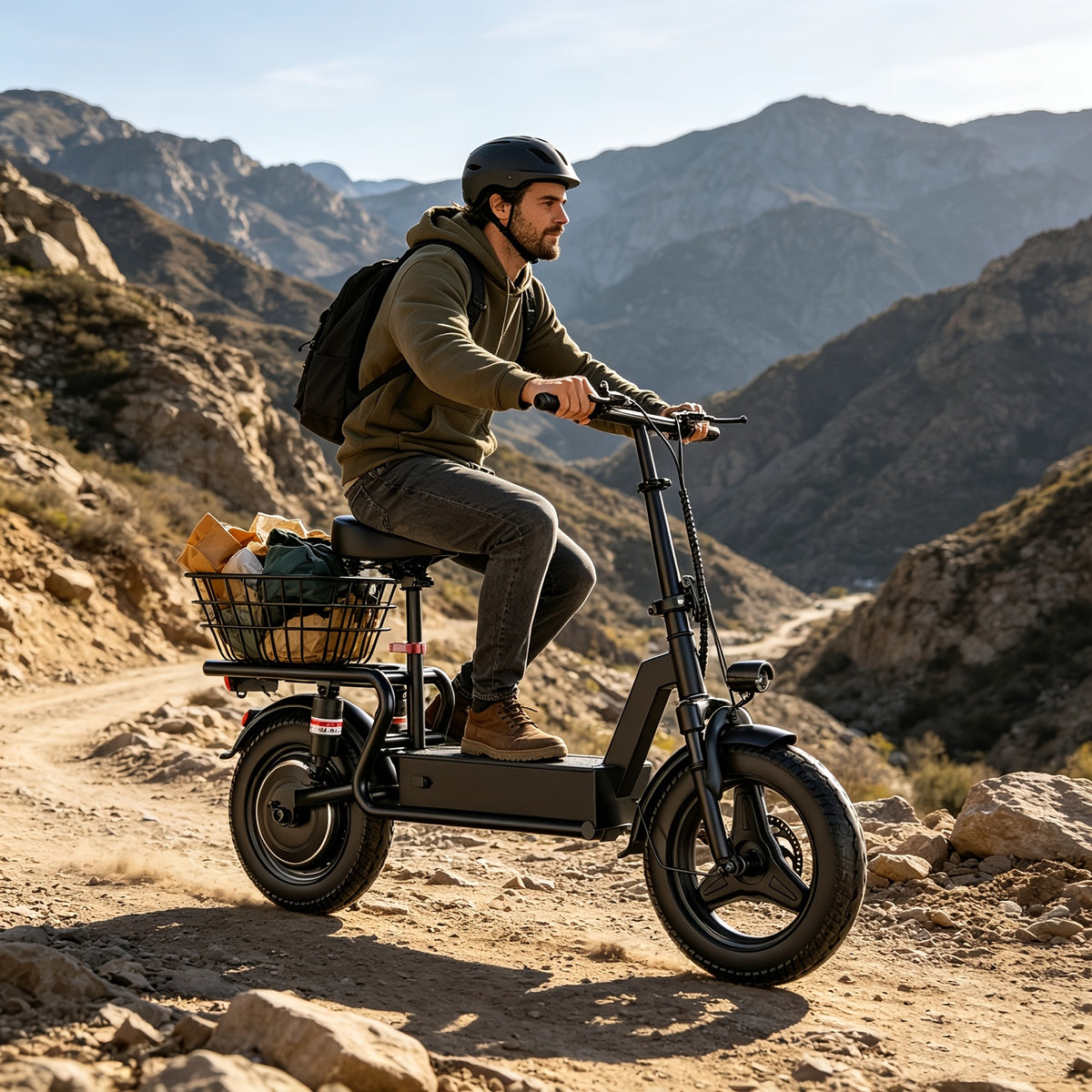 650W Electric Scooter, 48V 15Ah, 14" Pet Escooter with Cushioned Seat, with Large Capacity BOX (Removable), Adults and Teens, 365lbs Max Load