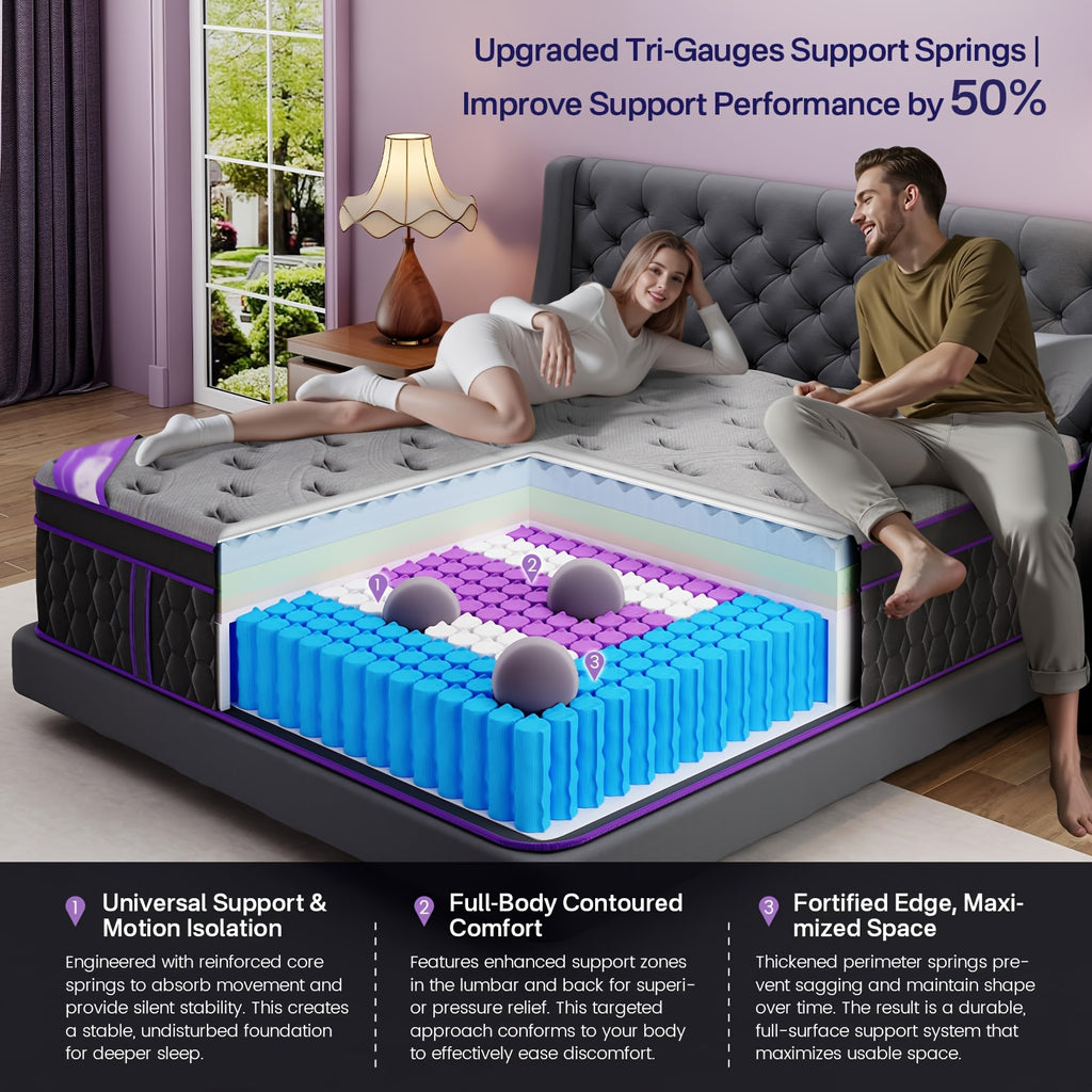 10/12-inch Extra-large, King, Queen, And Twin Mattresses Feature Ergonomic Design with A Blend Of Pocketed Coils And Memory Foam. Offering Medium Firmness, They Effectively Relieve Pressure Points for A Comfortable Night's Sleep.
