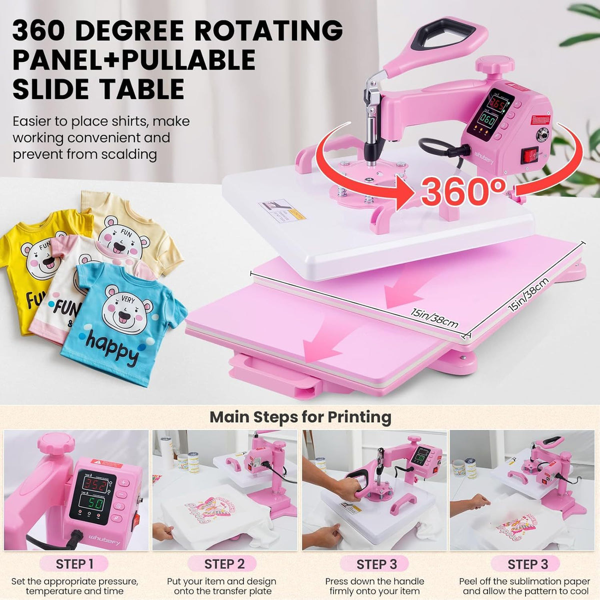 HOMDOX 15"x15" 8-in-1/5-in-1 Heat Press with 30OZ Tumbler Press for T-Shirt/Tumbler/Mug/Hat/Cap/Plate - Slide Out 360° Swing Away Digital Shirt Press Machine, Industrial-Quality Heat Transfer Sublimation