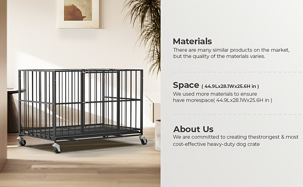 Large Indoor Dog Crate with Wheels, Removable Door Panel, Indoor Kennel, Easy to Clean, Removable Tray, Extra-large Dog Crate Suitable for Large And Medium-sized Dogs