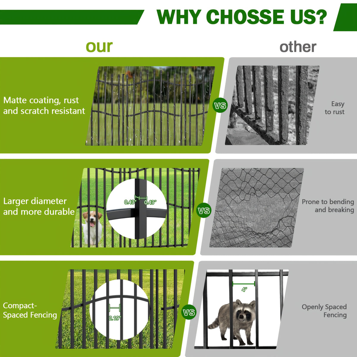 [3D] 8/10 Panels No Dig Decorative Garden Fence with Gate - 32/40in H, Tall Heavy-Duty Square Tube Animal Barrier, Rustproof Dog Fence for Outdoor Yard & Patio Protection
