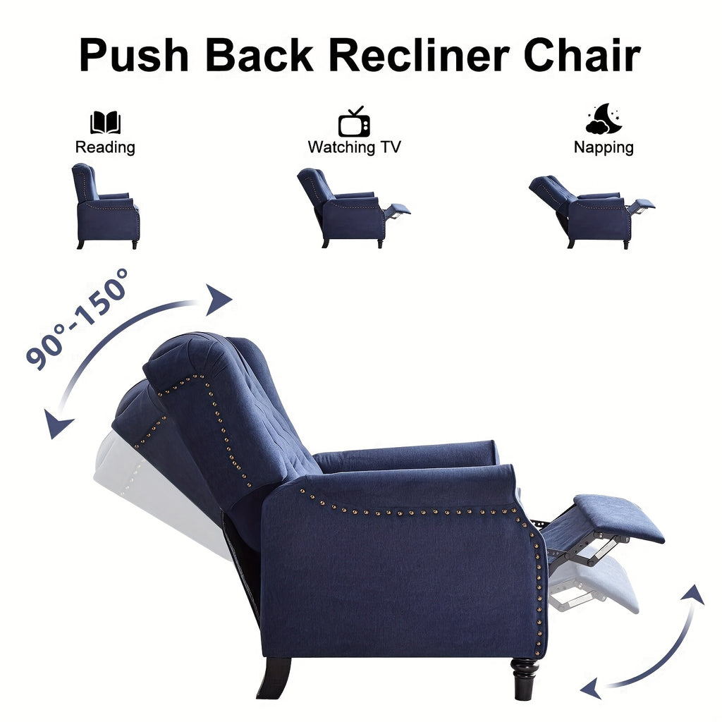 Mid-Century Pushback Recliner Chair with Fabric Upholstery for Living Room or Bedroom Seating