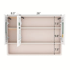 Legend Stone 35"x 28" Aluminum Bathroom Mirror Cabinet with Smart LED Lighting And Defogging, Wall-Mounted Vanity Mirror with Cosmetic Storage Rack And Hair Dryer Holder, Khaki