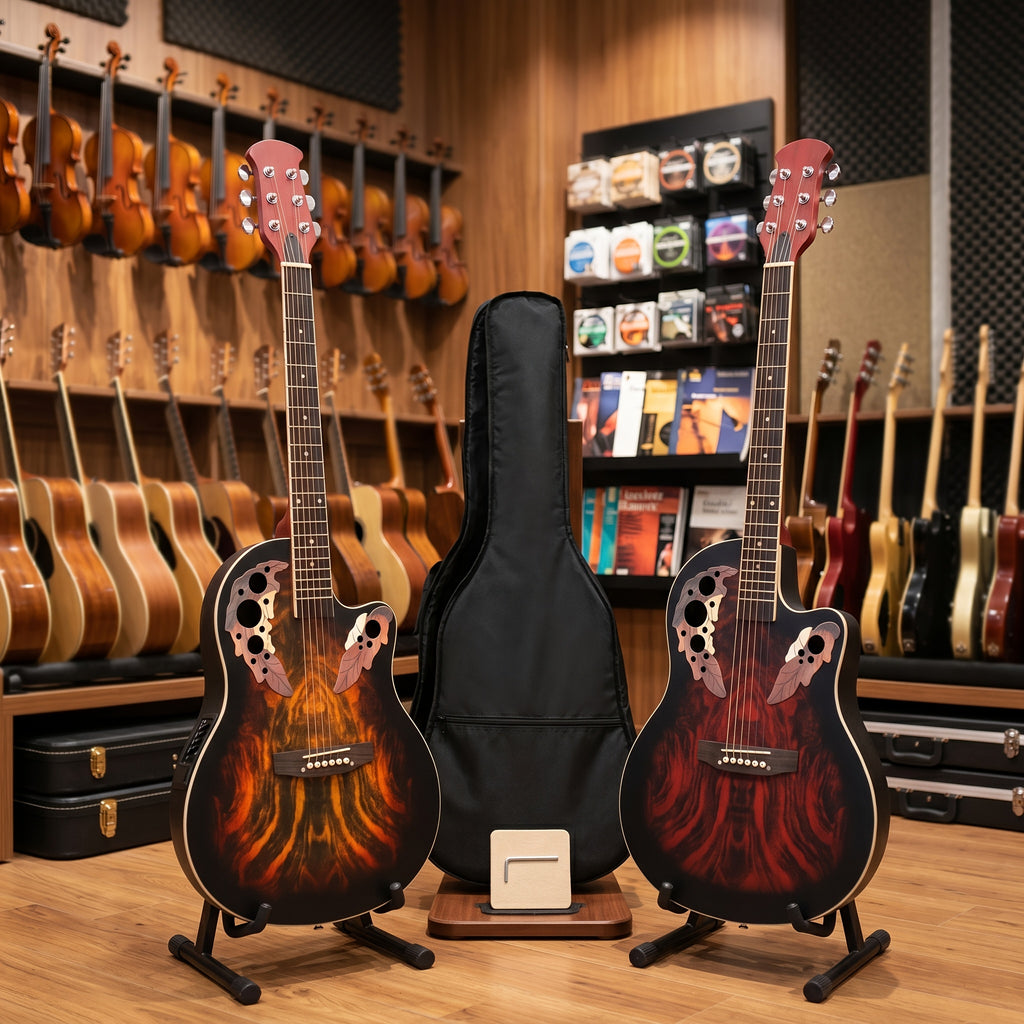 [Ideal Gift] 41-Inch Full-Size Guitar With Grape-Shaped Soundhole, Spruce Top, And Mahogany Fingerboard - Sunset Red Finish, Enhanced Tone And Playability, Suitable For All Music Styles, Ideal For Beginners And Guitarists. The Perfect Gift