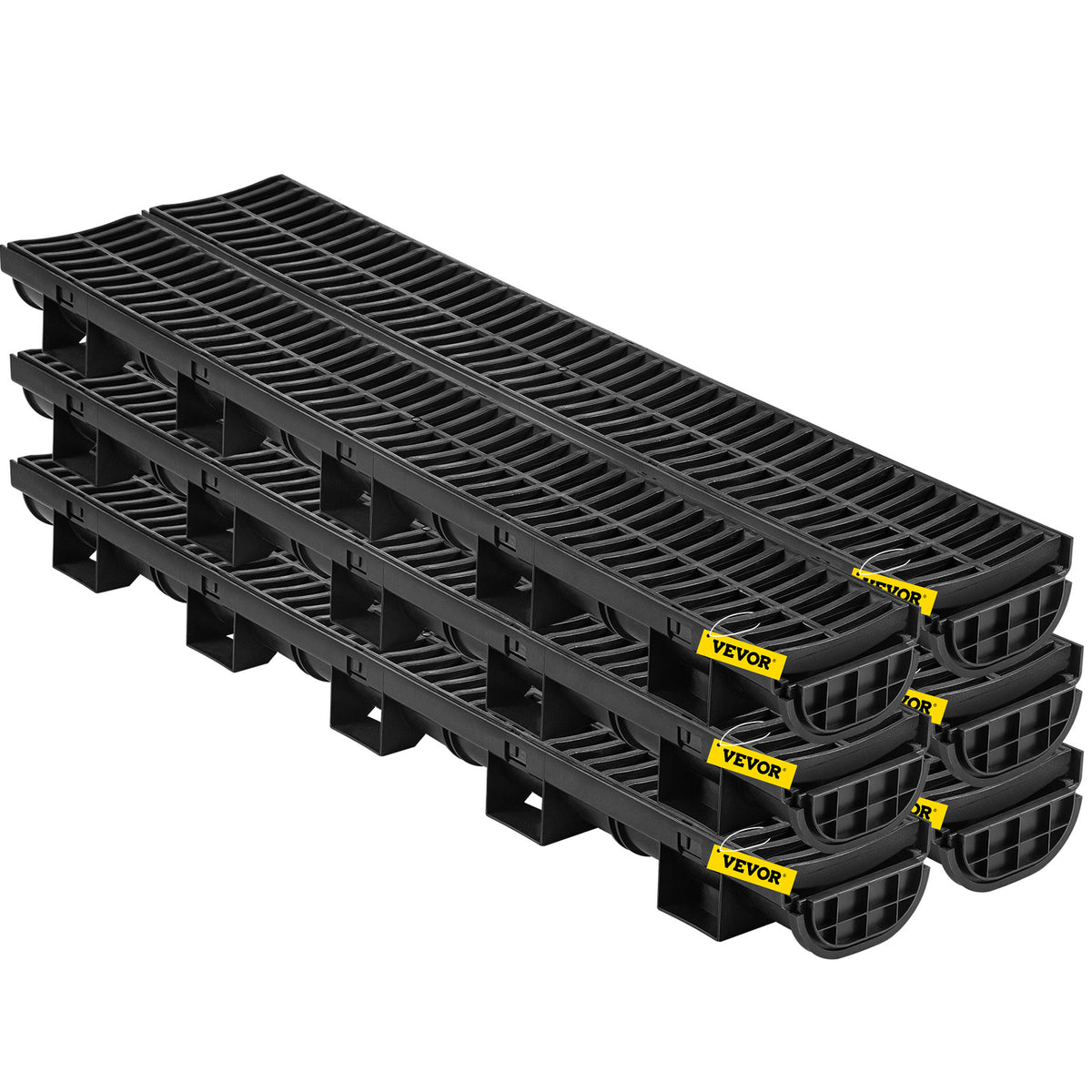 Trench Drain System by VEVOR, 6-Piece Interlocking Channel Drain for Driveways and Garages