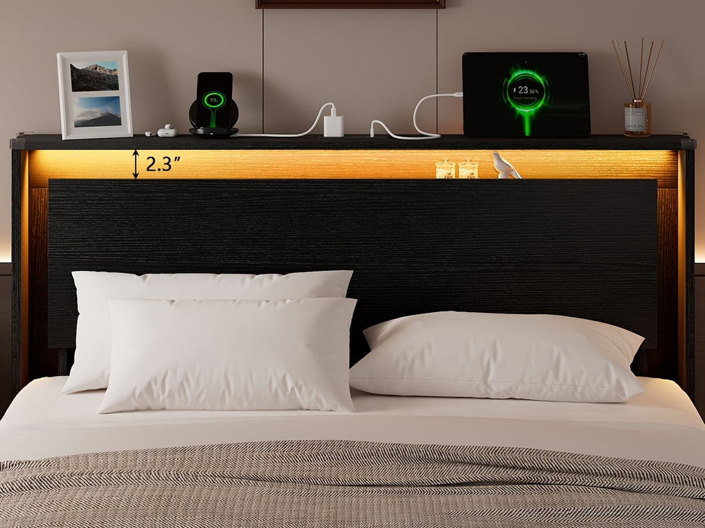 Floating Bed Frame with LED Lights & Charging Station, Heavy Duty Metal Support Frame, Easy Assembly, Bed Frame Without Mattres