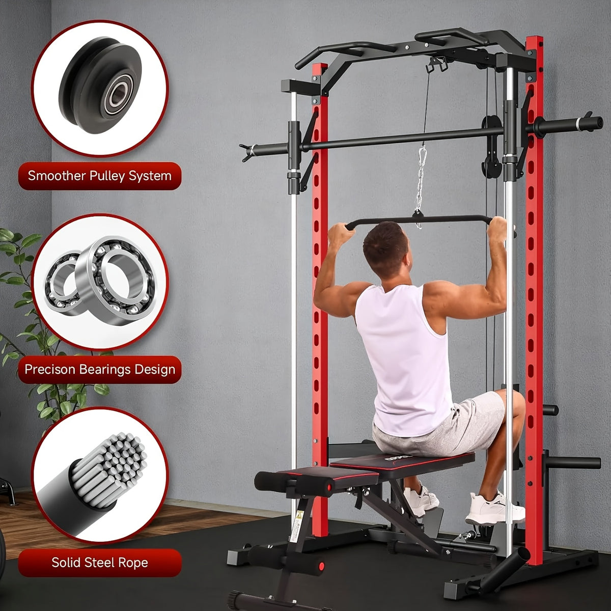 Power Cage, Multi-Functional Power Racks for Home Gym with Dual Pulley Systems, 2000 LBS Weight Capacity Fitness Squat Rack for Strength Workout with More Training Attachment Optional Weight Bench Weight Plates and Barbells Not Included