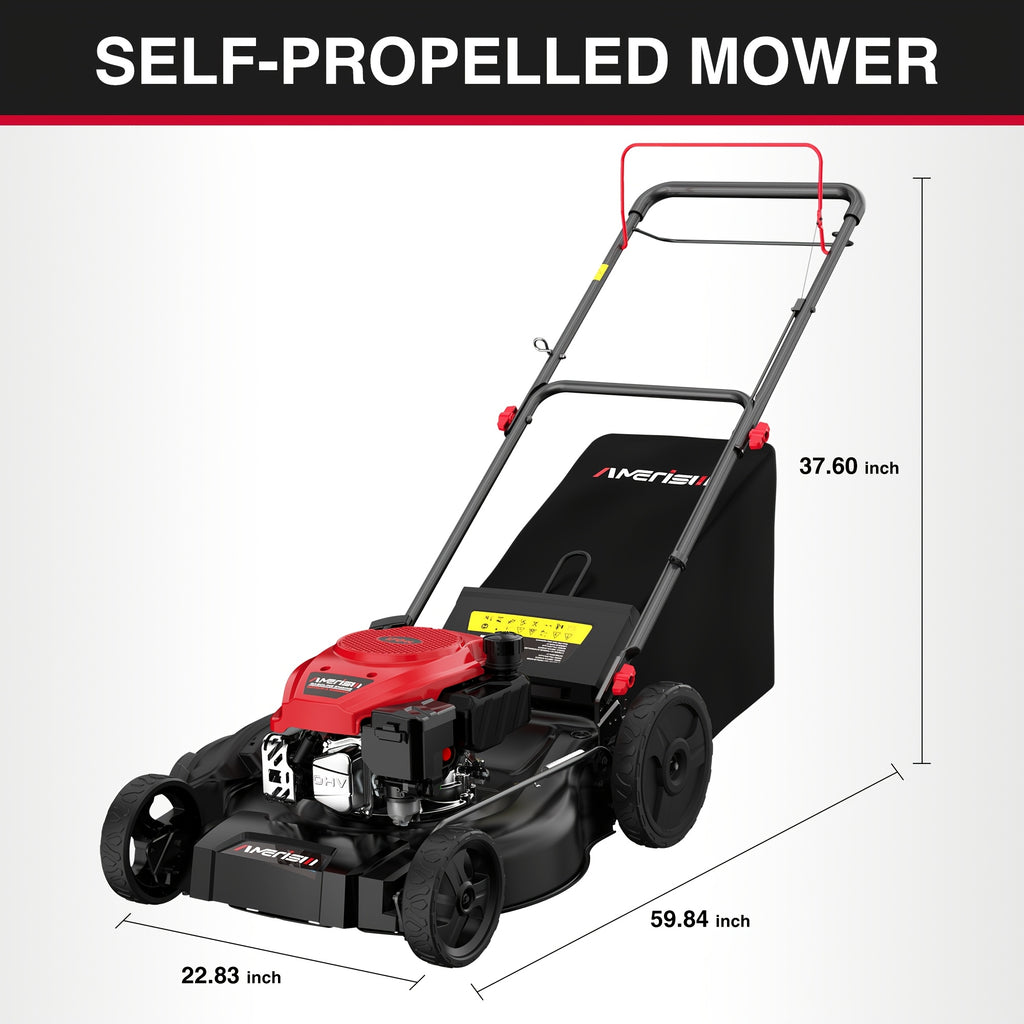21" Self-Propelled Gas Lawn Mower with 165cc 4-Stroke Engine, RWD Gas Powered Mower for Large Yards & Hills, 3-in-1 Mulching/Bagging/Side Discharge, 6 Adjustable Heights