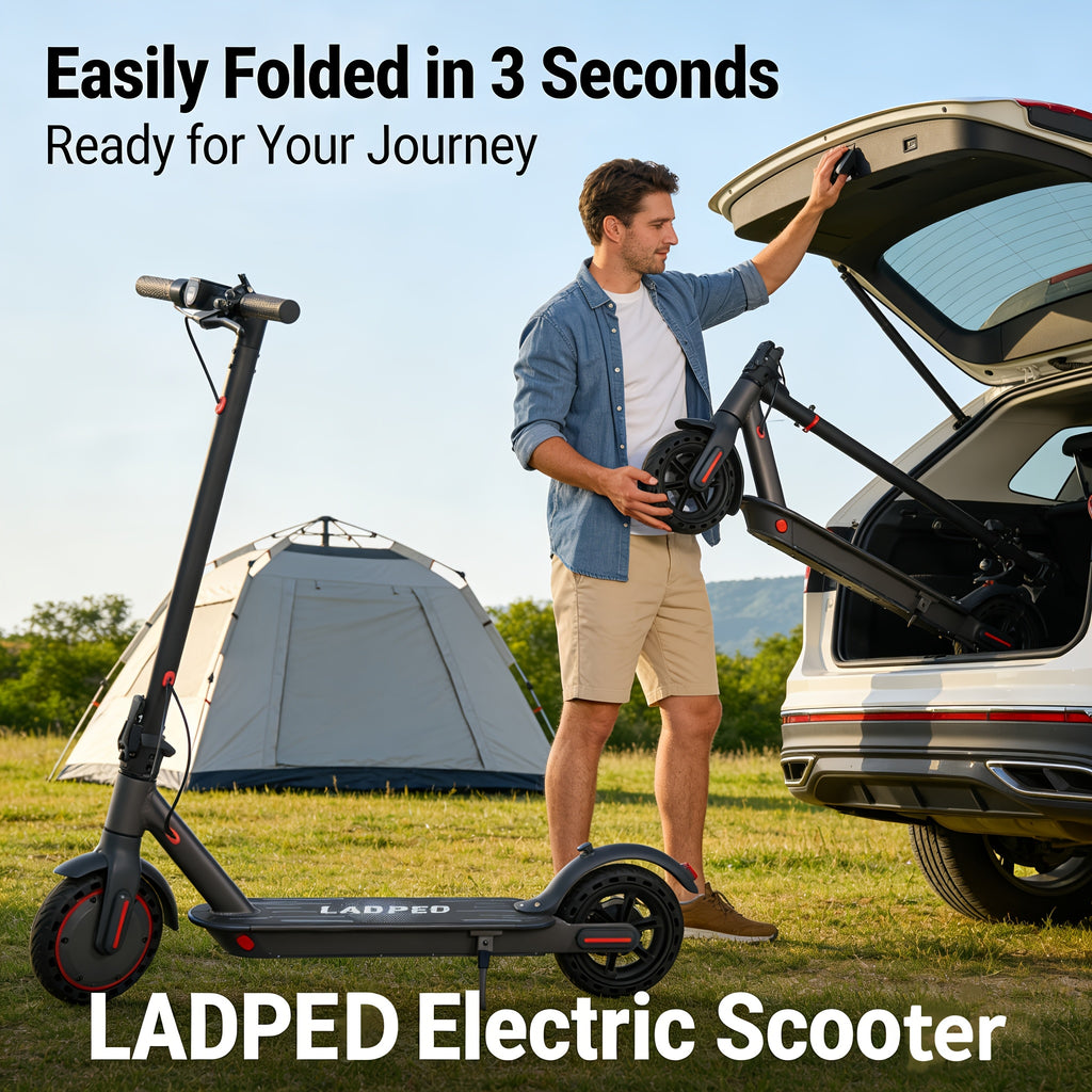 Lightweight Quick Foldable Electric Scooter for Adults, 350W Motor, 8.5 Inch Solid Anti-Slip Tires, APP & LCD Dashboard Control, Dual Brakes Safety Bell, Up to 265LBS Load, Long Range Commuter E-Scooter, Durable Aluminum Alloy Body