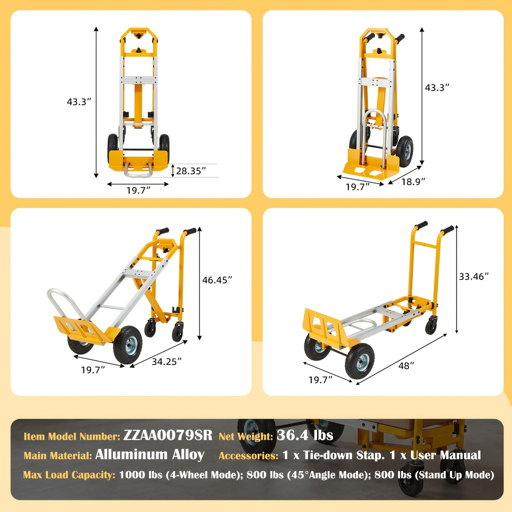 [Heavy Duty Folding Truck] Danrelax 4-In-1 Heavy Duty Folding Hand Truck 1000 Lbs Capacity, Convertible Cart And Platform Dolly, Lightweight Heavy Duty Moving Truck for Warehouse, Garage, Travel, Delivery