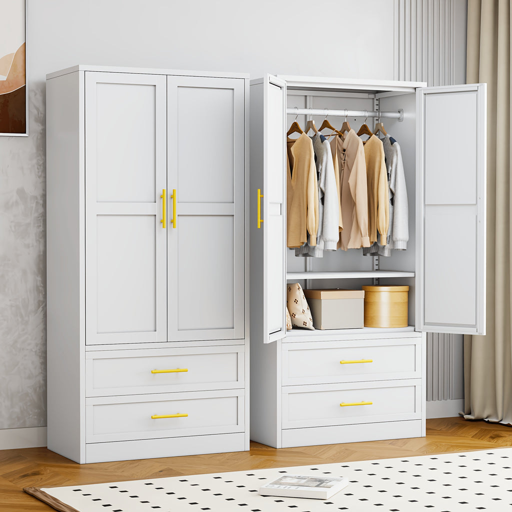 71" Metal Armoire with 2 Doors, Hanging Rod, 2 Drawers And Adjustable Shelf - Clothing Storage Cabinet for Bedroom, Gym, Cloak Room
