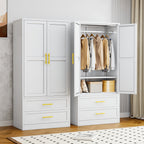71" Metal Armoire with 2 Doors, Hanging Rod, 2 Drawers And Adjustable Shelf - Clothing Storage Cabinet for Bedroom, Gym, Cloak Room
