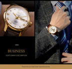 ROCOS Brand Luxury Golden Men's Watches High-end Business Simple Fashion Men's Watches Automatic Mechanical Watches Sun Pattern Brushed Dial Calfskin Strap Waterproof Men's Watches Week Calendar Display Gifts for Men