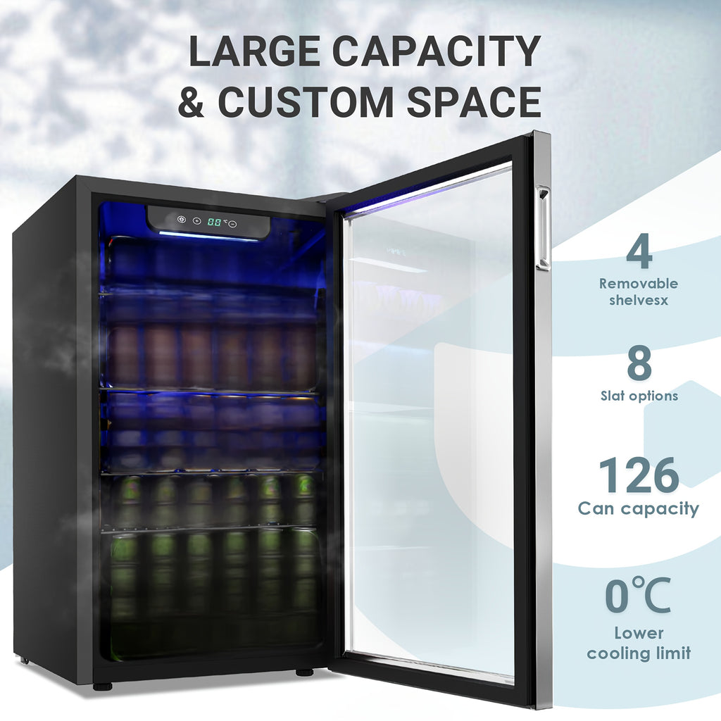 [126 Can Mini Fridge] Beverage Refrigerator Cooler, 126 Can Mini Fridge with Glass Door for Soda Beer Or Wine, Beverage Cooler for Home, Office, Bar with Adjustable Removable Shelves, Silvery