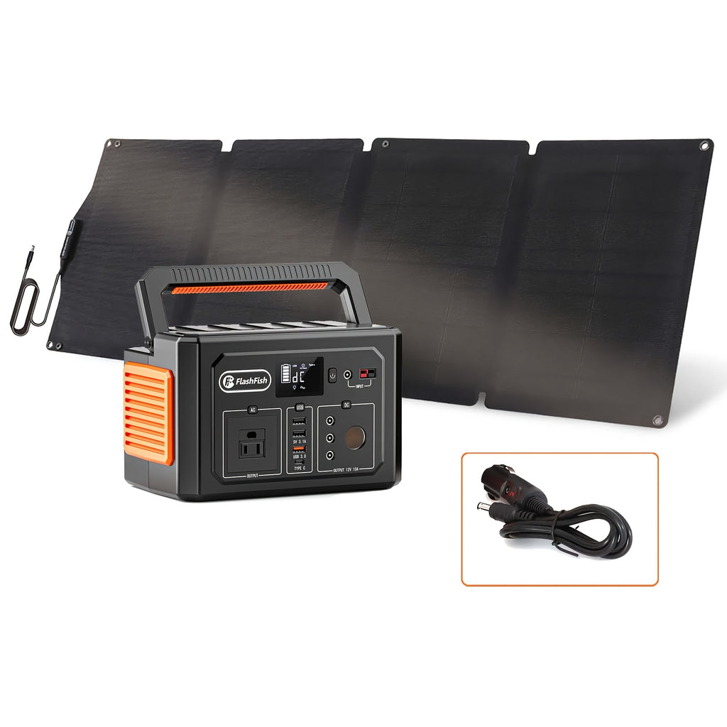 400W Portable Solar Power Station with 100W Foldable Solar Panel - 400Wh Lithium Battery Box with 400W 110V AC Outlets/DC/USB, with 60/100W Solar Panel Foldable, Ideal Off-Grid Power Supply Battery Power Bank for Home Emergency & Outdoor Camping