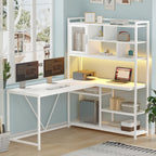 L-Shaped Computer Desk, Reversible 58-Inch Corner Workstation with 7-Tier Shelves and RGB LED Lighting