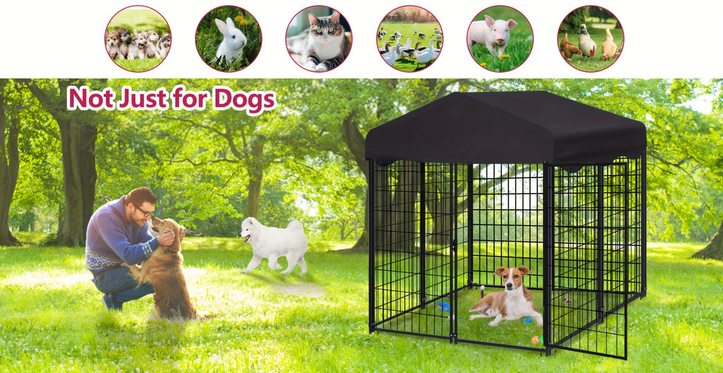 Outdoor Indoor Heavy Duty Dog House Sun Protection And Rain Durable 6.2ftx4ftX4.5ft Metal Dog House with Top Fence, Outdoor Large Dog Cage Puppy Keep with Top Dog House with Top Courtyard Dog Cage