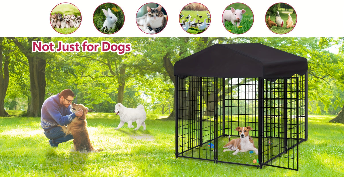 Outdoor Indoor Heavy Duty Dog House Sun Protection And Rain Durable 6.2ftx4ftX4.5ft Metal Dog House with Top Fence, Outdoor Large Dog Cage Puppy Keep with Top Dog House with Top Courtyard Dog Cage
