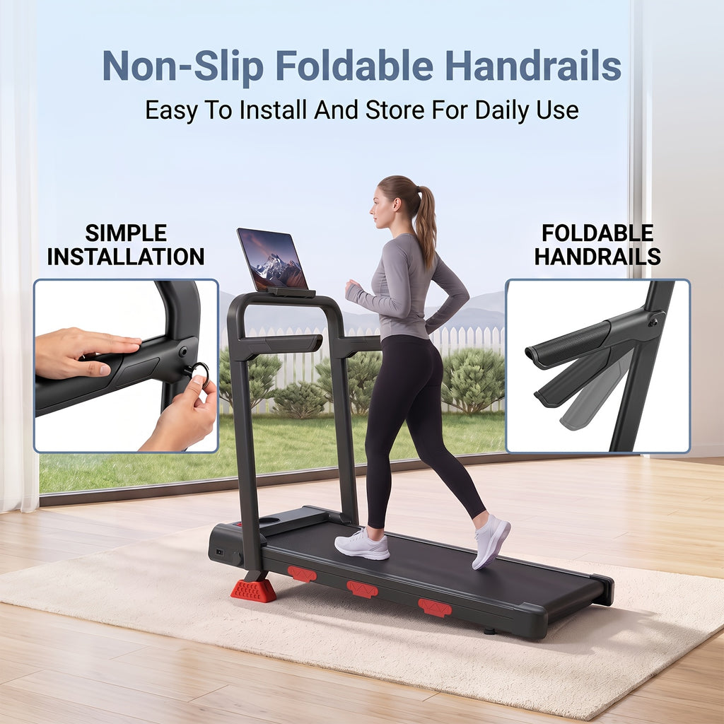 Compact Foldable Treadmill for Home And Office, Featuring 16% Incline, 2.5HP Silent 45dB Motor, 300Lbs Capacity, Adjustable Speed 0.6 to 6.2 MPH, Nonslip Handle Bars, Six Layer Cushioning Running Belt, LED Display