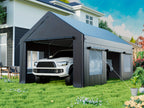 12X20 FT Heavy Duty Carport Canopy with Enhanced Base & Side-Opening Door, Portable Garage for Cars, Trucks, And Boats, Black