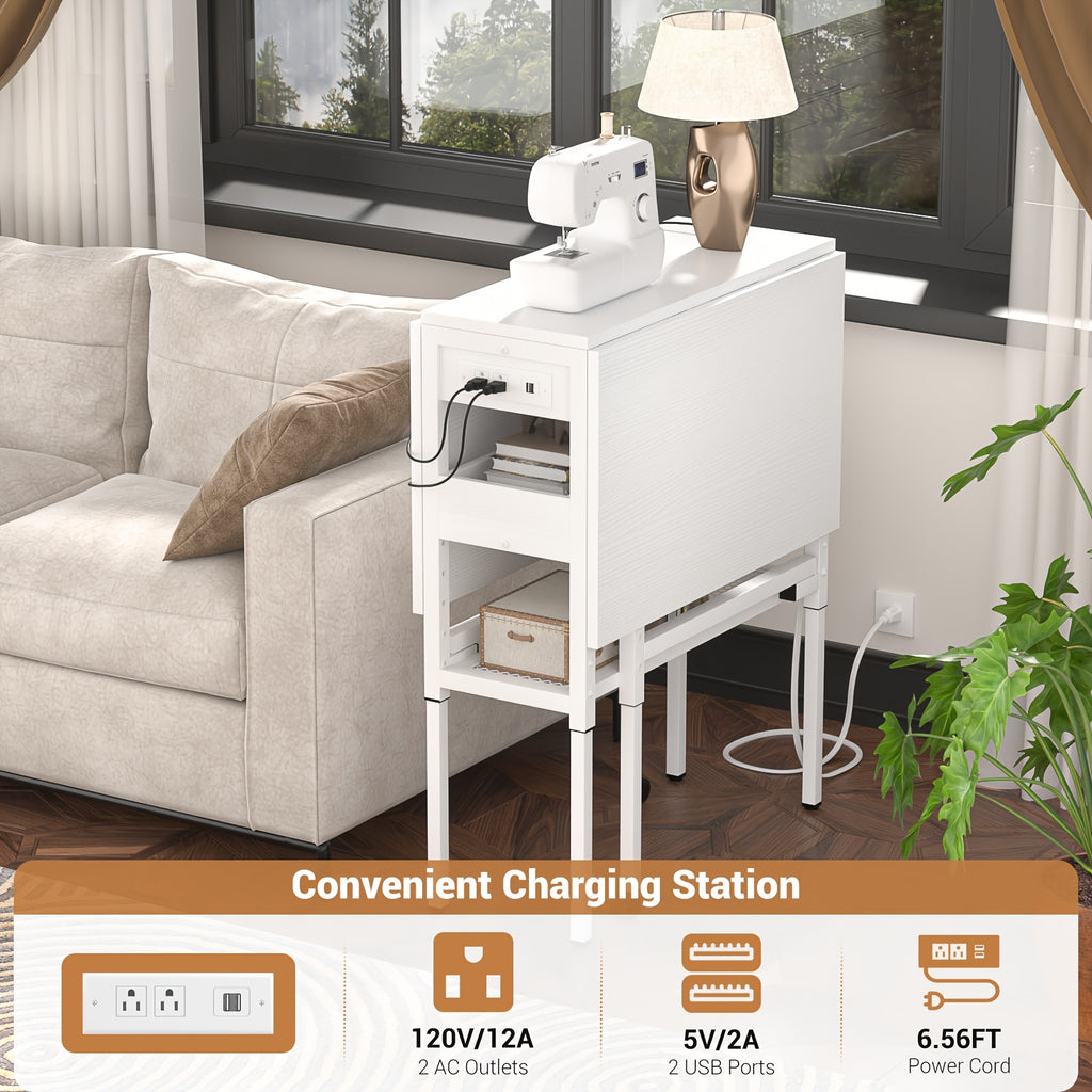 50" Foldable Sewing Cutting Table | Height Adjustable Craft Table with Charging Station and Storage, Metal Frame, Mixed Color, Plug Powered - BESIOIST