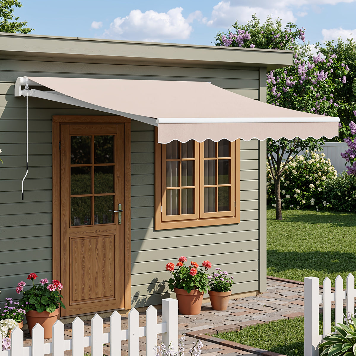 VIWAT Patio Retractable Awning 10 x 8 FT, 13 x 8 FT | Sun Shade Shelter Cover with PU Coating, Aluminum Alloy Golden Frame, Polyester Material for Shop, Restaurant, Cafe, Courtyard, Balcony