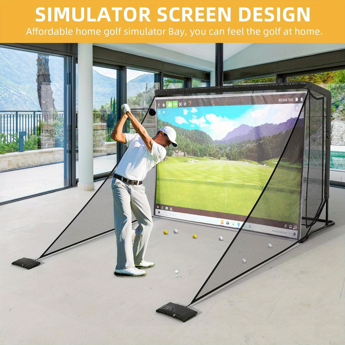 Cozerex 10X7Ft Golf Hitting Net Featuring a Sturdy Steel Frame, This Spacious Golf Driving Net Includes Side Nets to Catch Stray Balls, And Comes with a Simulator Cloth to Enhance Your Skills, Suitable for Backyard, Indoor, And Outdoor Use
