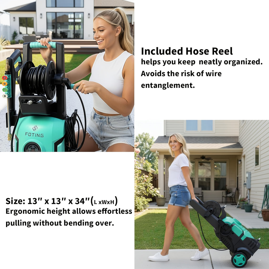 2025 Upgraded Electric Pressure Washer, IPX5 with Adjustable Touch Screen, IPX5 5000 PSI 3.3 GPM, 8 Power Settings, Suitable for Car, Yard, and Floor Cleaning, with 4 Nozzles, 23ft Hose, 16ft Power Cord, Detergent Bucket
