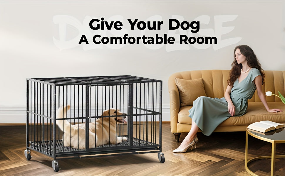 Large Indoor Dog Crate with Wheels, Removable Door Panel, Indoor Kennel, Easy to Clean, Removable Tray, Extra-large Dog Crate Suitable for Large And Medium-sized Dogs