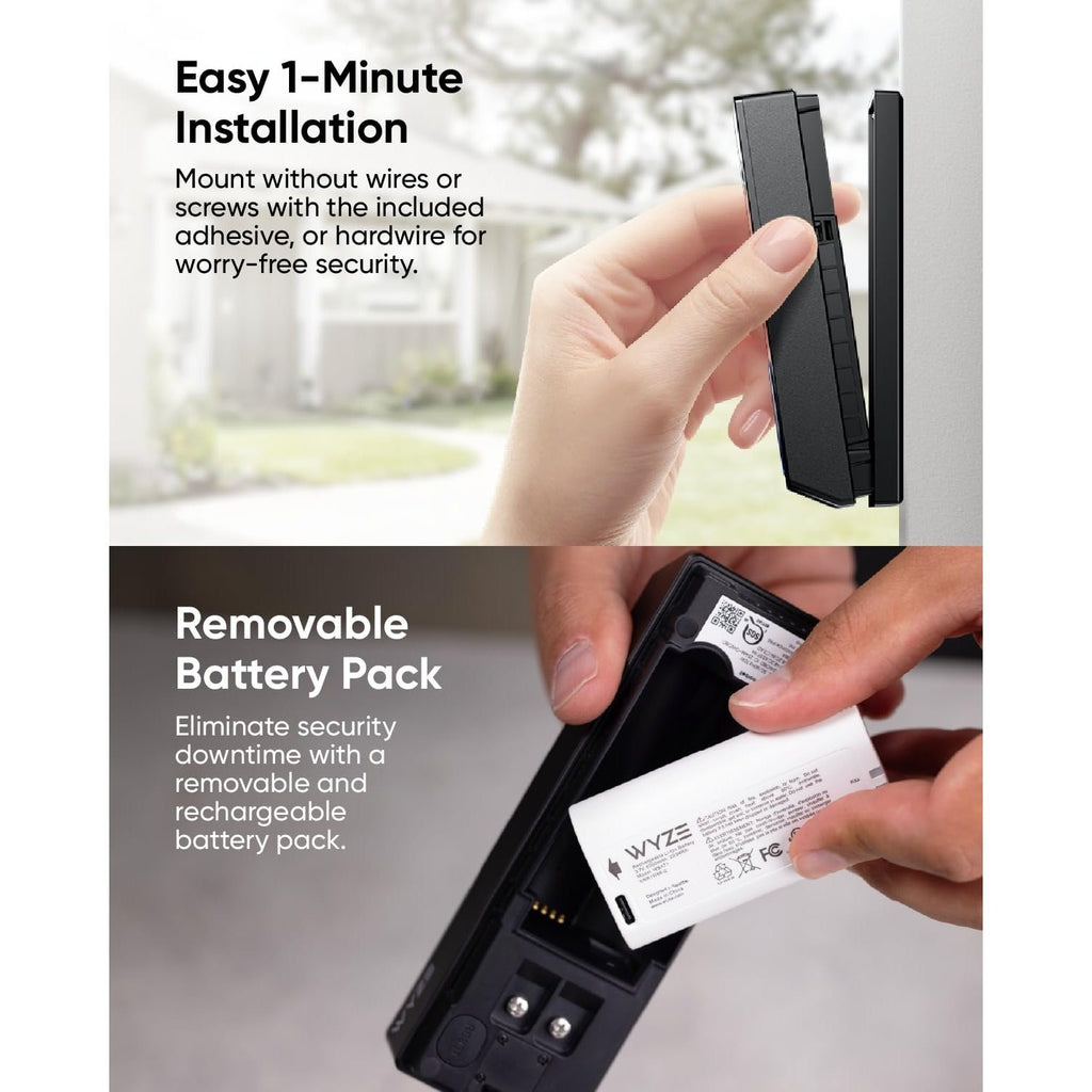 WYZE Wireless Duo Cam Video Doorbell (Chime Included), Battery Powered, 2K Full HD Video, 2 Cameras (People and Package), 2-Way Audio, Color Night Vision