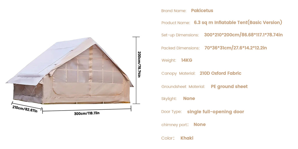PAKICETUS Quick Setup Inflatable Camping Tent for 4-6 Person Family, Summer Glamping Inflatable House with Breathable Mesh And Quick Air-Flow, Suitable for All Seasons, Outdoor Camping, Hiking, And Backpacking