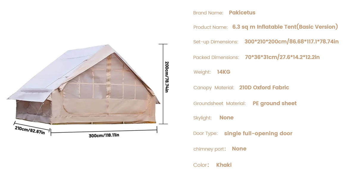 PAKICETUS Quick Setup Inflatable Camping Tent for 4-6 Person Family, Summer Glamping Inflatable House with Breathable Mesh And Quick Air-Flow, Suitable for All Seasons, Outdoor Camping, Hiking, And Backpacking
