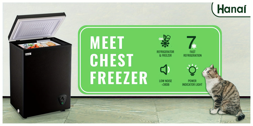 WANAI Compact Chest Freezer, Top Door with Removable Basket, 3.5 Cu.Ft., 7 Level Adjustable Temperature, Suitable for Kitchen Dorm and Office, Ideal Gift for Students and Small Families
