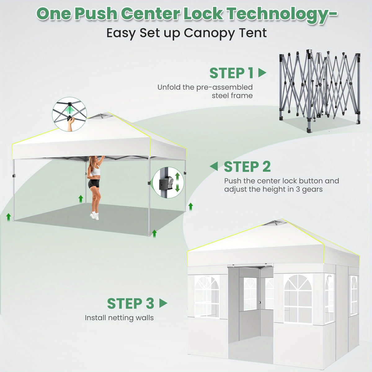 10x10ft One-Push Pop-Up Canopy Tent with 4 Removable Walls for Adjustable Outdoor Event Shelter