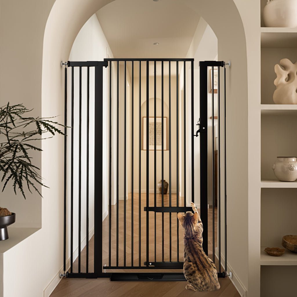 55.1" Extra Tall Cat Gate For Doorway, 29.5-40.6" Adjustable Cat Door Include, No Drilling Pressure Mount Kit, Suitable For Doorways Or Kitchen, Stairs5