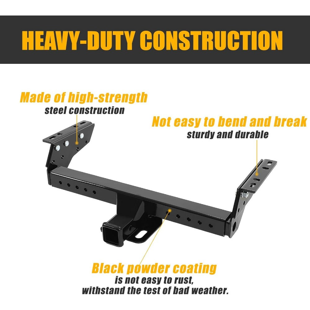 2" Class III Adjustable Trailer Hitch Receiver for Towing - Compatible with Select for Chevrolet, for Chrysler, for Dodge, Ford, G M C, Isuzu, for Jeep, Mazda, for Nissan, Plymouth, Black
