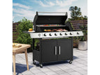 Grill with Side Burner & Cast Iron Grates, Lockable  Wheels, Barbecue Grill with 395 Square Inches Large Cooking Area, Camping Grill for Barbeque and Outdoor Cooking, Black
