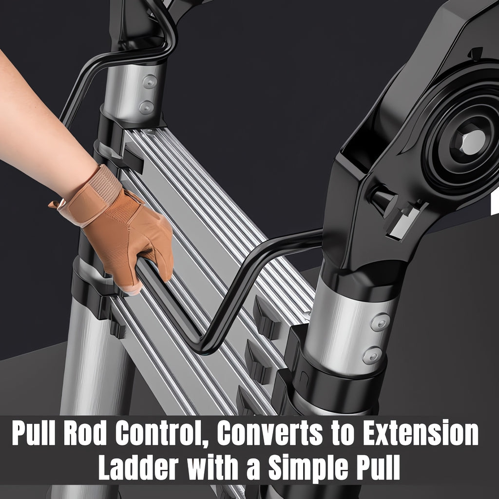 Ladders14 FT A-Frame Extension Ladder, Step Ladder Heavy Duty Stainless Steel Telescoping Ladder with Stabilizer Bar, 350 Lbs Capacity Multi-Position Ladder for Home, Indoor, Outdoor, Stairs, Roof, Folding Storage Ladder