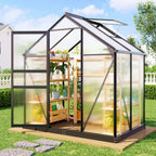Walk-In Greenhouse with Roof Ventilation, 6 x 4 ft Polycarbonate Garden Structure on an Aluminum Frame