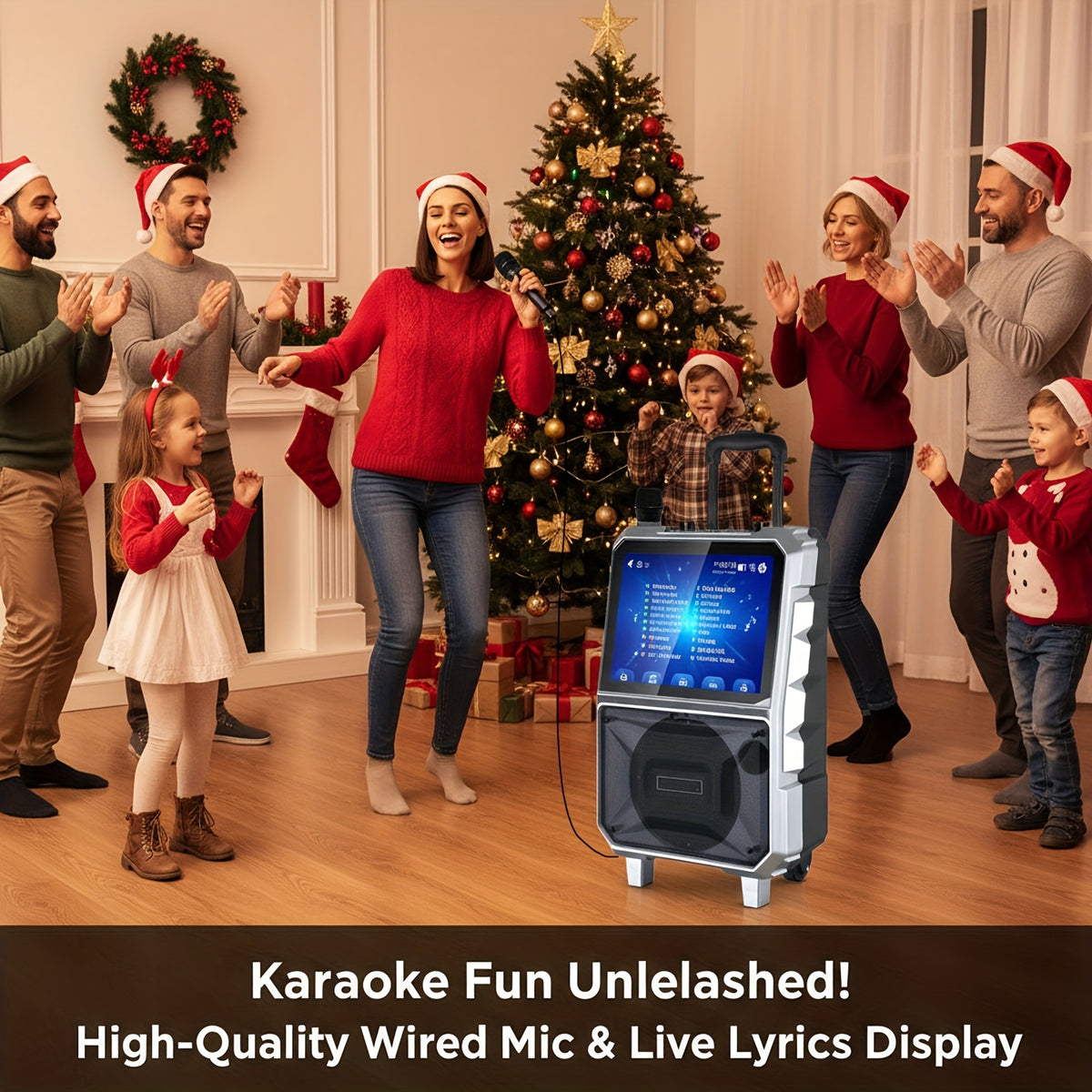 [Portable Party Speaker] Black/Silvery 3000W Karaoke Machine, 8'' Woofer Large Wireless Karaoke Speaker, Portable Party Speaker With Wireless Mics & Bass/Treble/Echo Adjustment, TWS/USB/TF/SD/FM/DJ, 5400Mah Large Capacity Battery
