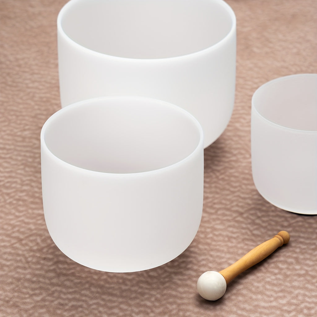 7-11Inch Quartz Crystal Singing Bowls Set of 3 Pure White for Mindfulness Meditation Yoga Sound Bowls with Case And Mallet