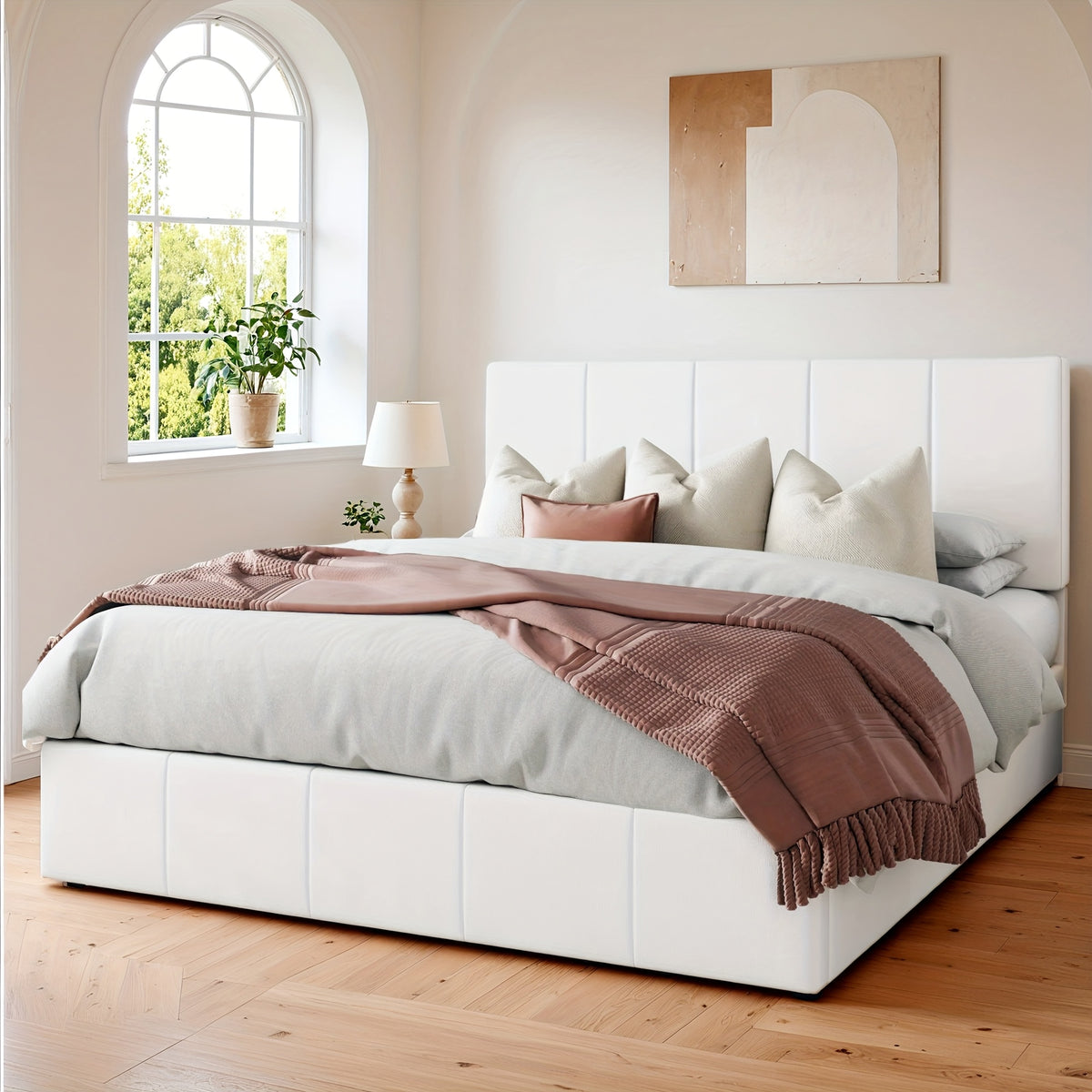 WEEWAY Lift Up Storage Bed, Modern Velvet Upholstered Headboard, Hydraulic Platform Bed, Wooden Slats Support, Heavy Duty Mattress Foundation, No Box Spring Needed, Easy Assembly, Full/Queen/King Size, for House Bedroom Furniture, Free Shipping