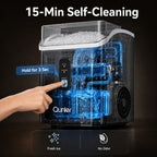 Countertop Nugget Ice Maker, Qunler 33 Lbs/Day Self-Cleaning Soft Chewable Pellet Ice Machine with Ice Scoop And Ice Basket for Iced Coffee, Soda, Tea, Cold Drinks, Kitchen, Office, RV, Camping, Black