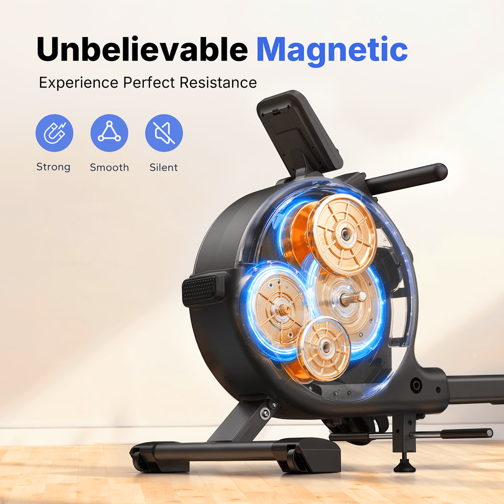 MERACH Home Rowing Machine with Magnetic Quiet Resistance, 16 Adjustable Levels, 350lbs Weight Capacity, Bluetooth App Sync, And Smooth Dual Rails