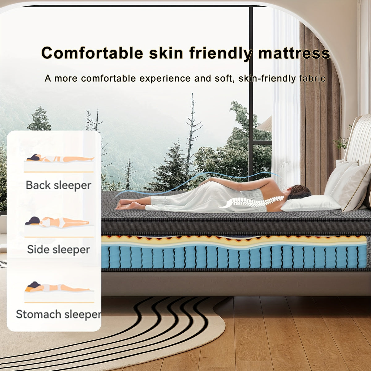 ENSHUI 12 Inch Hybrid Mattress - Twin/Full/Queen/King Size, Cooling & Pressure-Relieving Gel Memory Foam, Hypoallergenic, Medium Top, No Power Needed, White & Blue Mattress in Box, Bedroom Furniture, Sleek Bedroom Decor, Pocketed Coil Construction